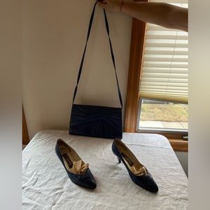 Blue leather purse and shoes, size 8.5